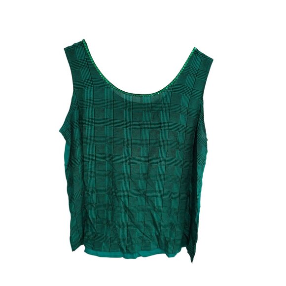 Diane Gilman Green Plaid Silk Sleeveless Tank Top with Sequins SZ Medium - Picture 1 of 8